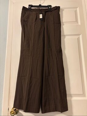 Talbots Brown Pinstripe Wide-Leg Pants with Rust Trim